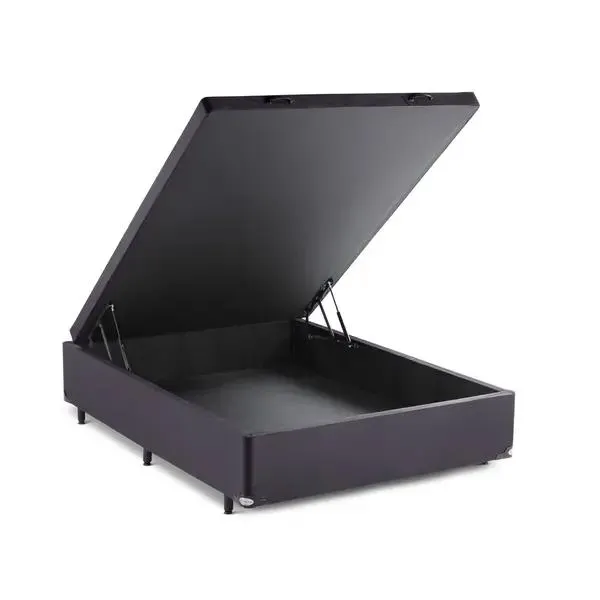 BASE CAMA BOX COM BAÚ ABERTURA FRONTAL SUEDE CINZA