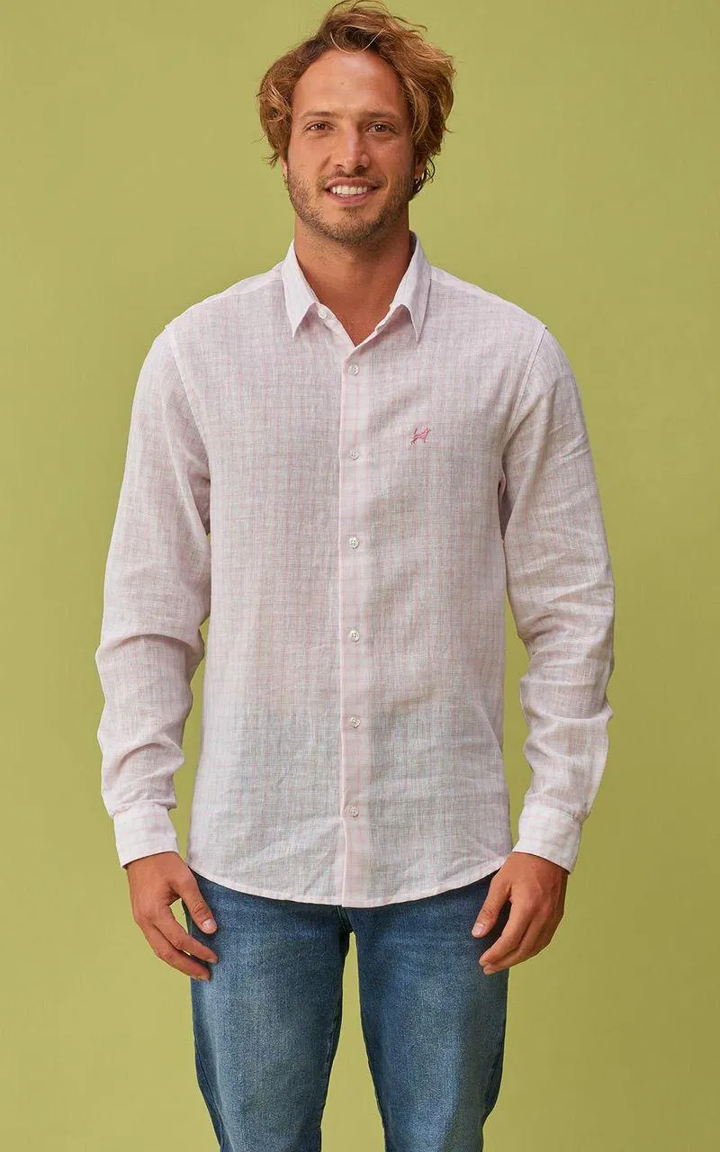 Camisa Masculina c/ linho - XADREZ ROSA