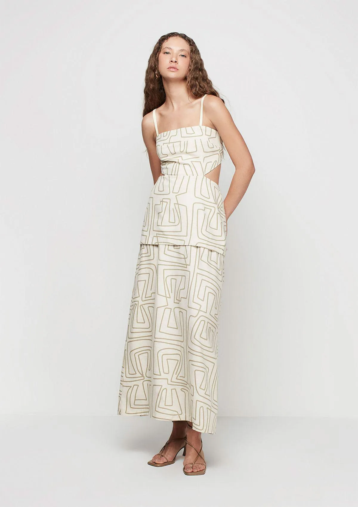 Vestido Longo Evasê Alças Finas - Bege