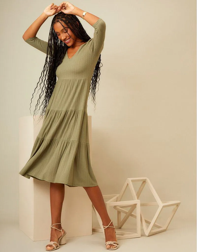 Vestido Canelado Marias Midi - Verde Militar