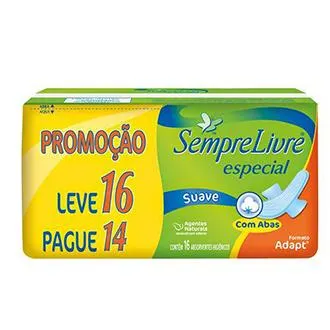 ABSORVENTE SEMPRE LIVRE ESPECIAL SUAVE 16 PAGUE 14 UNIDADES