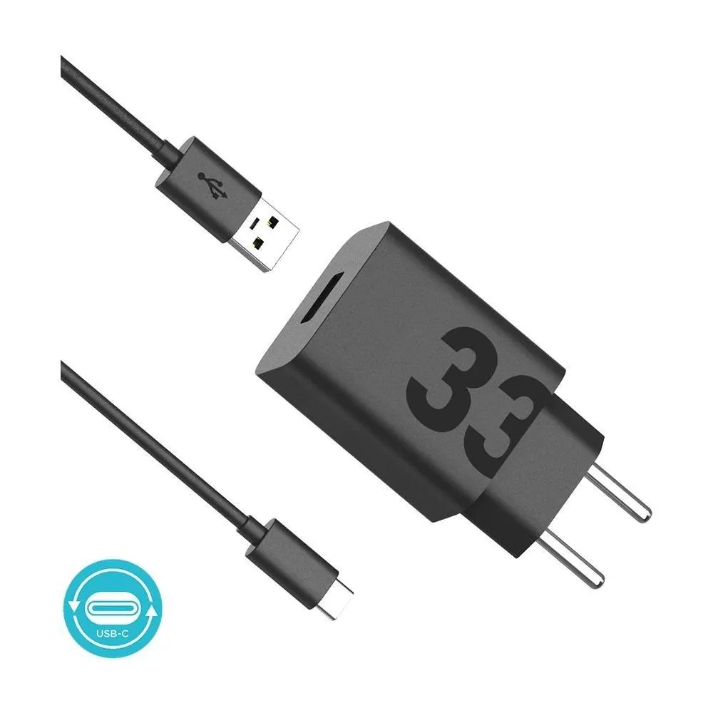 Carregador USB tomada 33W TurboPower para USB-C, Preto, MOTOROLA