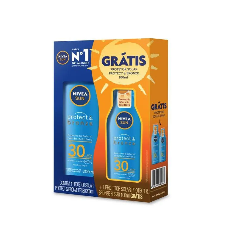 Protetor Solar Nivea Protect Bronze Fps30 200ml Grátis Protetor Solar Nivea Protect Bronze Fps30 100ml