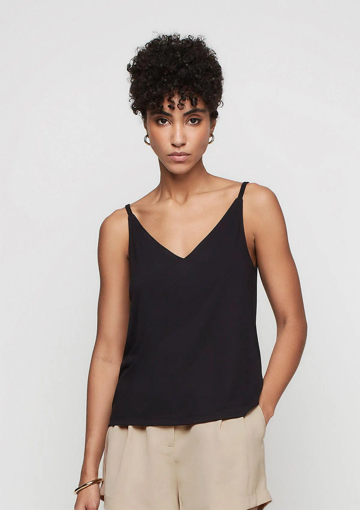 Regata Alças Finas Em Viscose - Preto