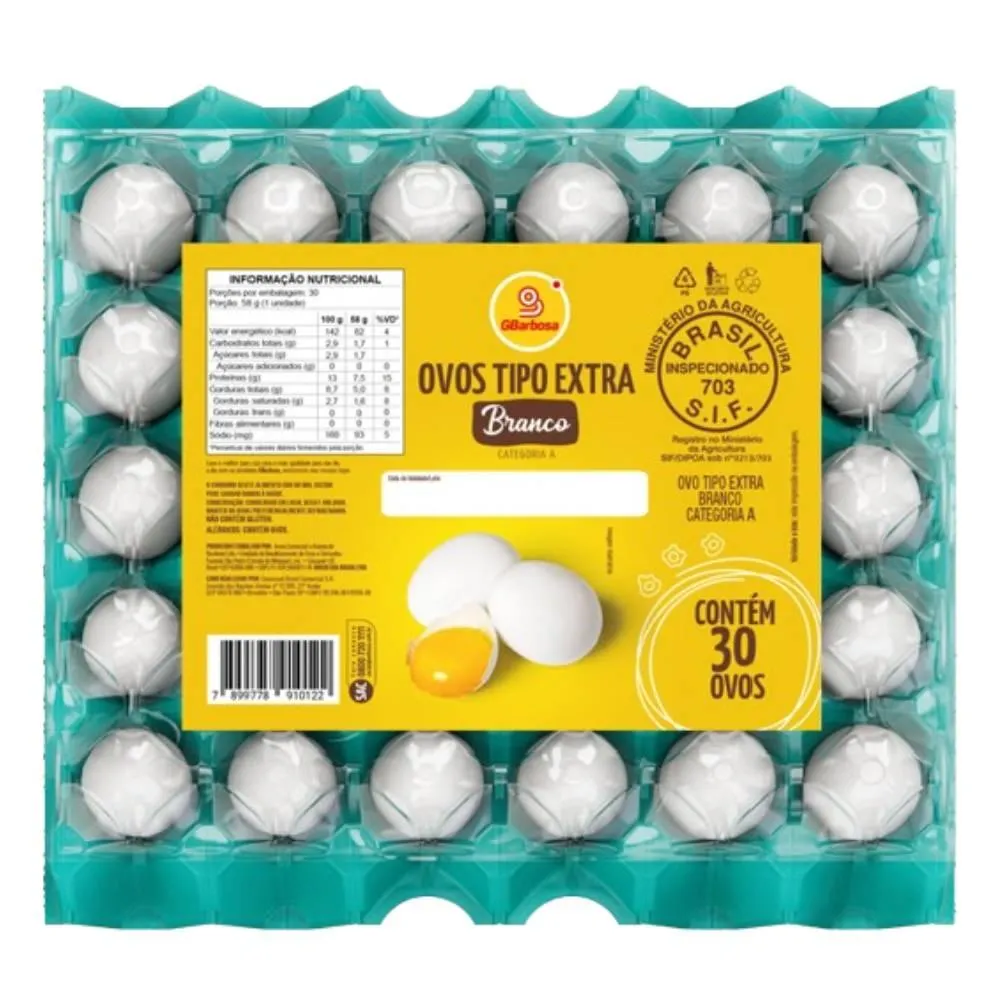 Ovos Branco Extra GBarbosa com 30 Unidades