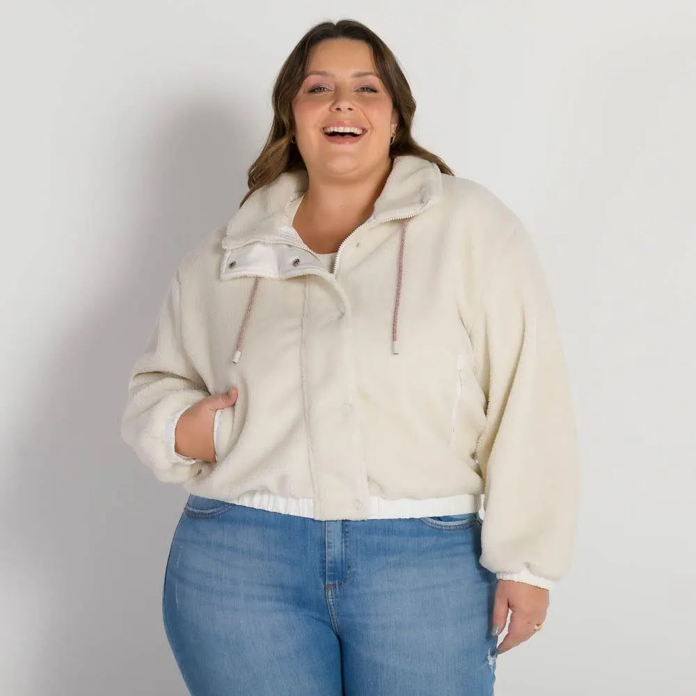 Jaqueta Plus Bomber Pele Carneirinho Patricia Foster Mais Off White