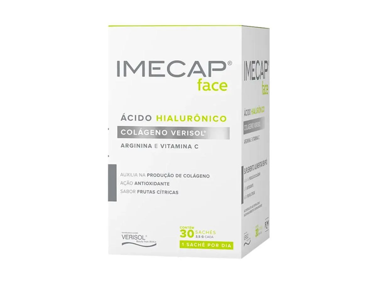 Suplemento Alimentar Imecap Face Ácido Hialurônico e Colágeno Verisol Sabor Frutas Cítricas 30 Sachês