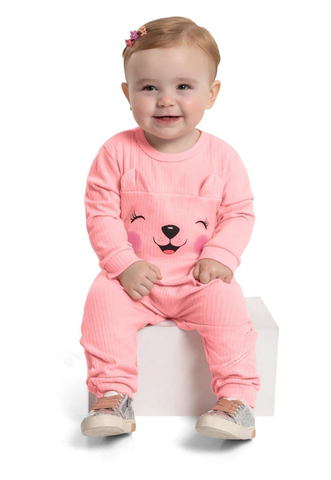 Macacão Longo Bebê Menina Quimby Rosa