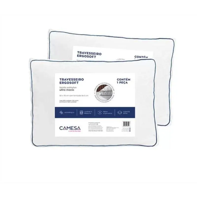 Kit 2 Travesseiros Ergosoft Branco 50x70cm 102618490001 - Camesa