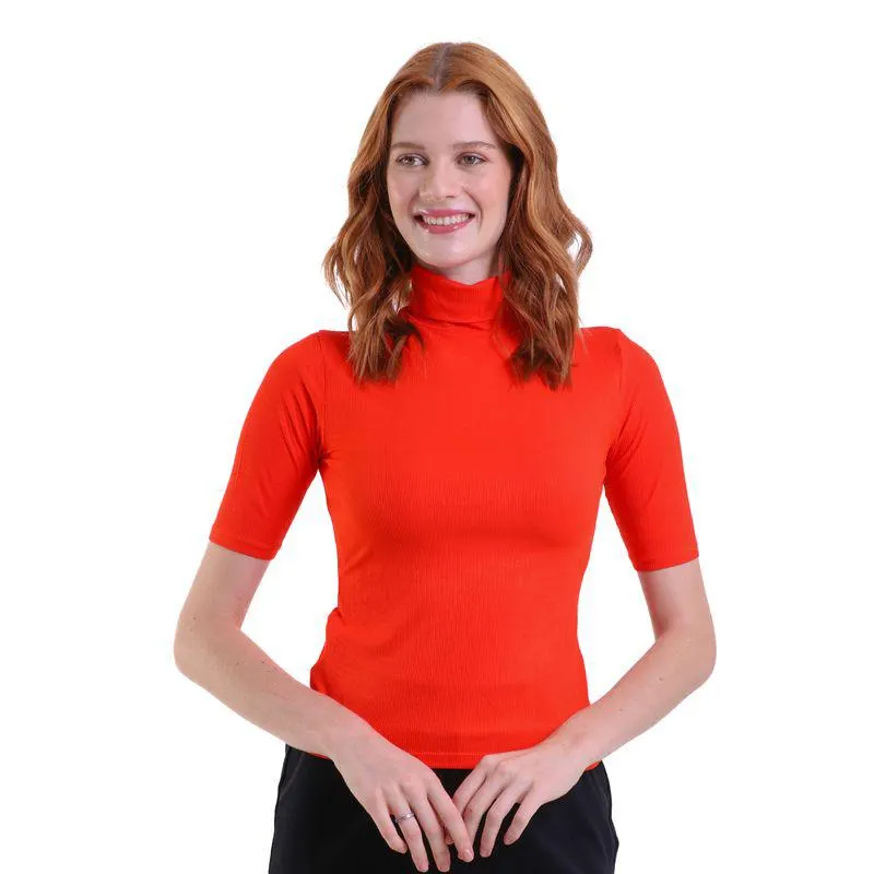 Cropped Manga Curta Gola Alta Trendz Laranja