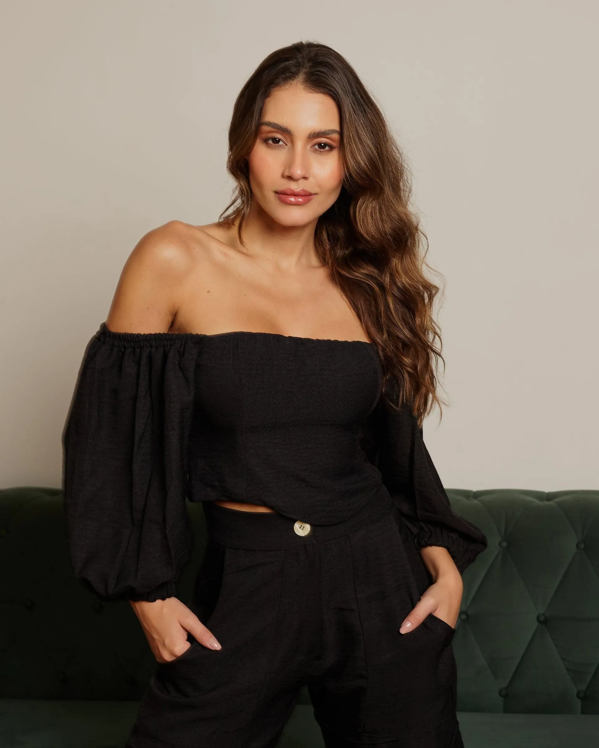 Blusa corselet c/mangas bufantes