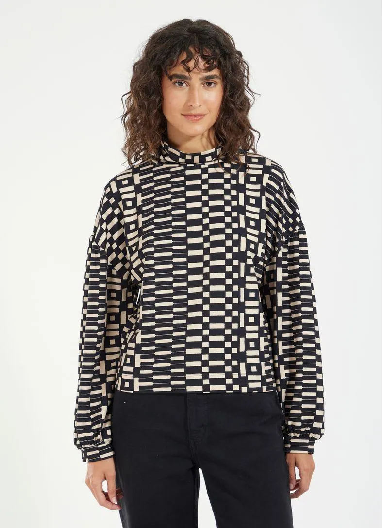 Pull manga bufante malha estampado cestaria