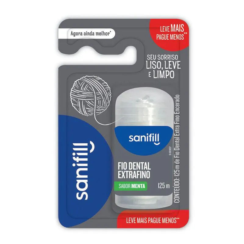 Fio Dental Sanifill Extra Fino 125m Sabor Menta