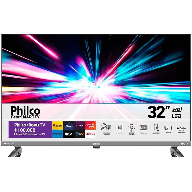 Smart TV LED 32" Philco Roku TV Dolby Audio PTV32K34RKGB
