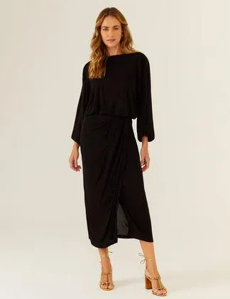 Saia Midi Drapeada Jersey