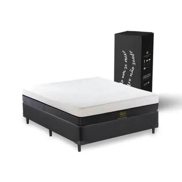 Cama Box: Colchão na caixa Hybrid Premium + Box Suede Preto - 12 anos de garantia!