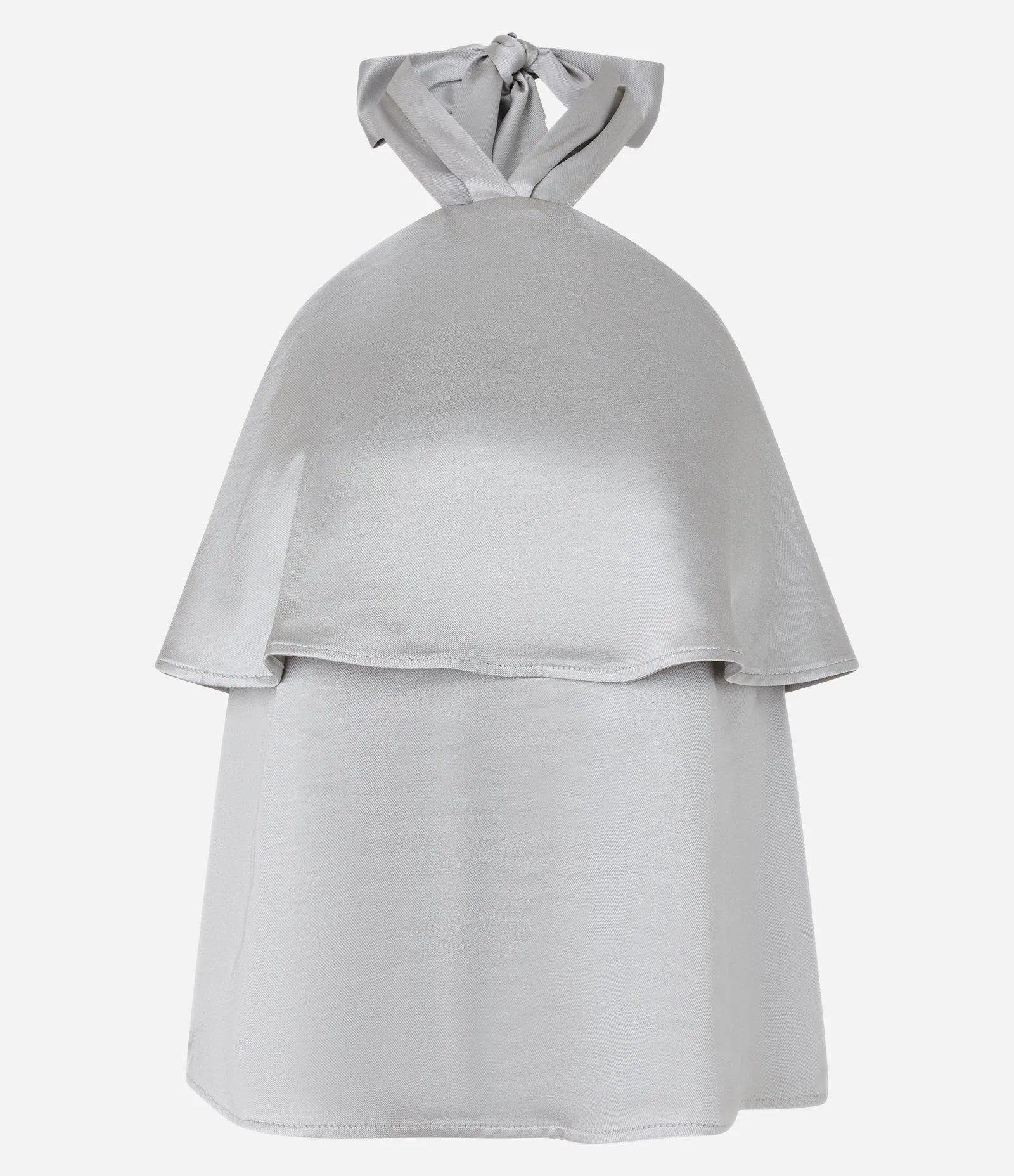 Blusa Frente Única com Gola Halter de Laço Prata