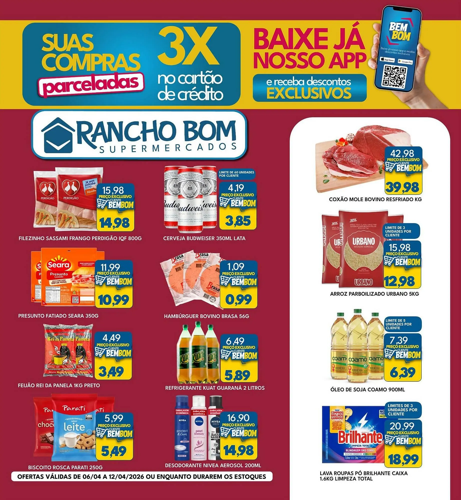 Encarte de Catálogo Rancho Bom Supermercados 6 de abril até 12 de abril 2026 - Pagina 1