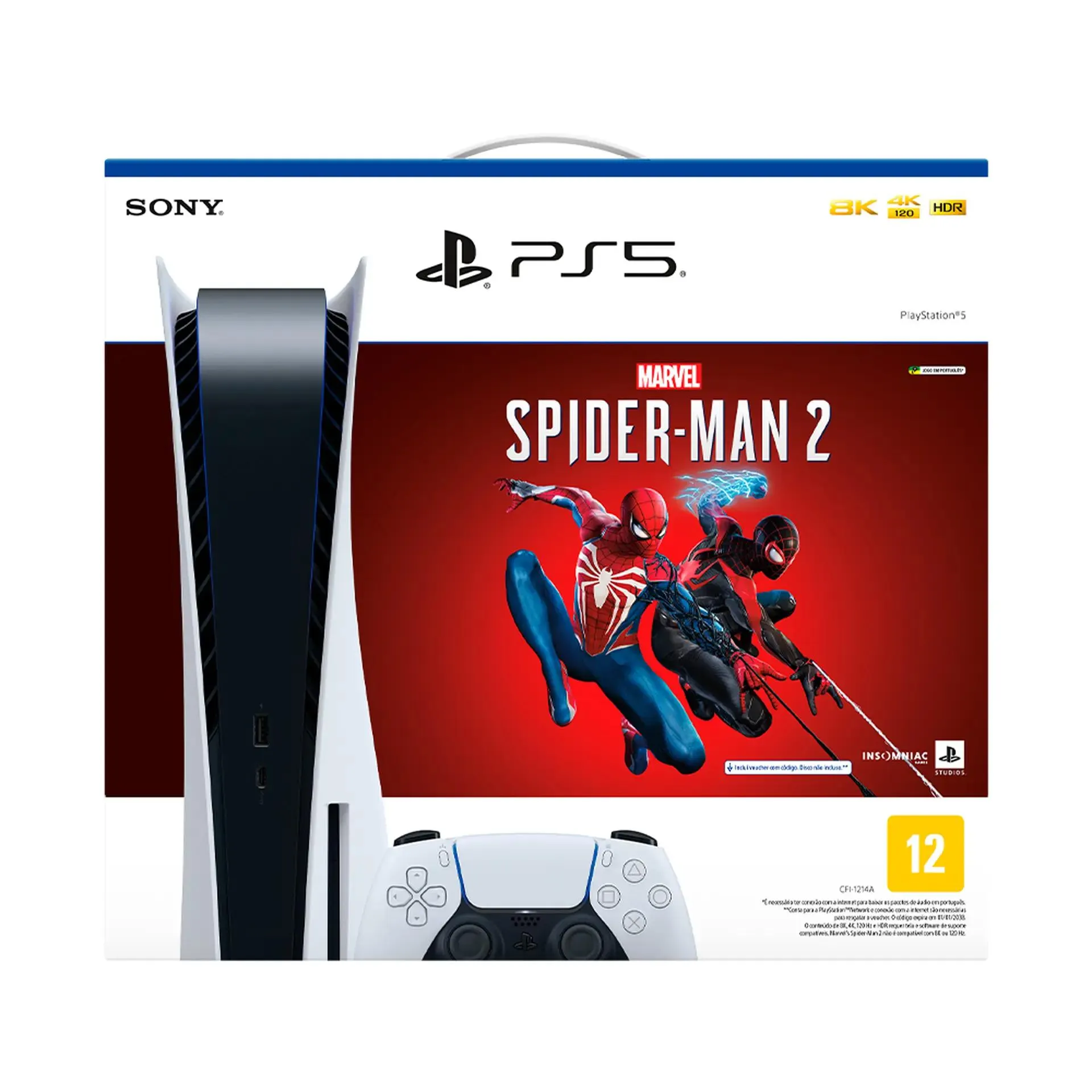 Console PlayStation 5 Standard Edition SSD 825GB + Spider-Man 2 com Controle - Branco/Preto - Bivolt