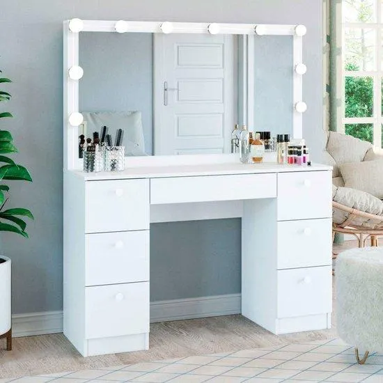 Penteadeira Ditália 7 Gav. PE-80 c/ Kit Luz Camarim - Branco