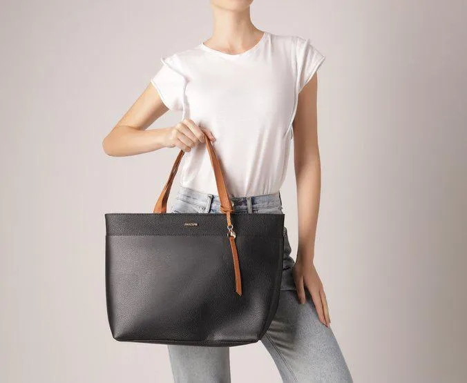 Bolsa Shopping Preta Grande Alça Marrom Bag Charm