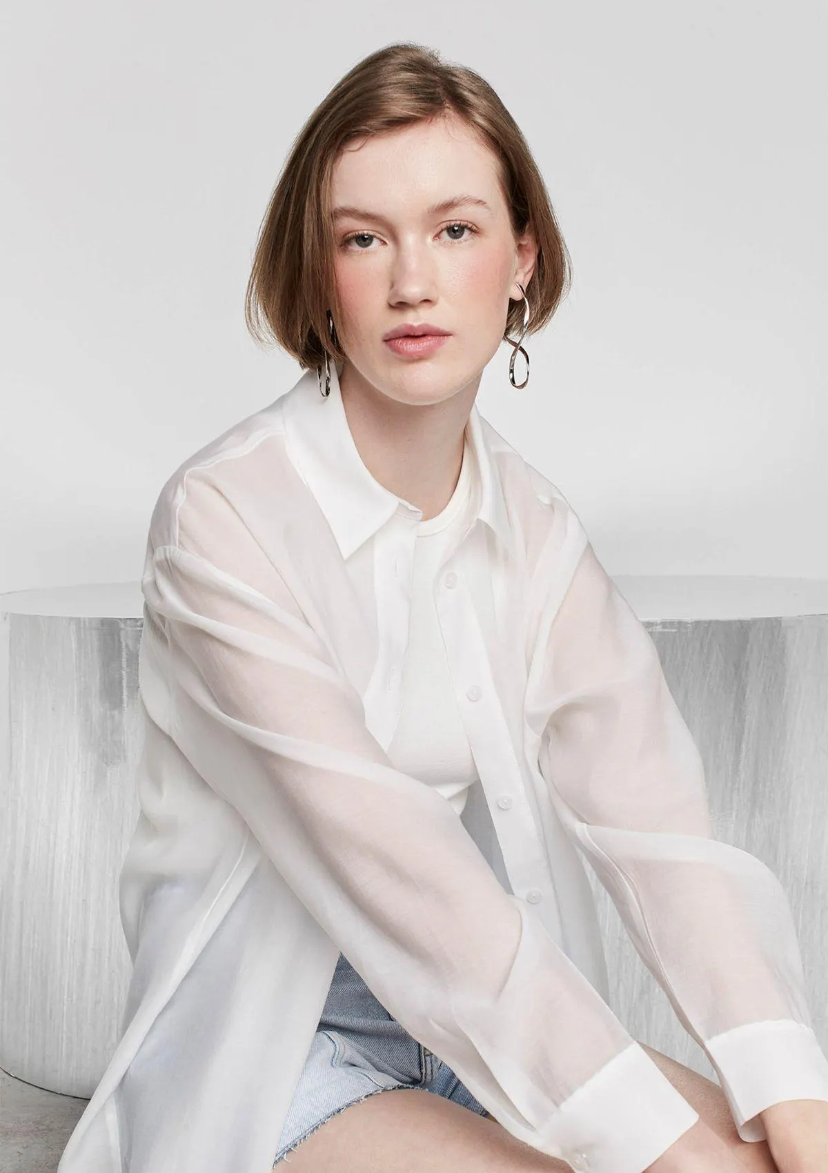 Camisa Alongada Reta Em Liocel - Off White