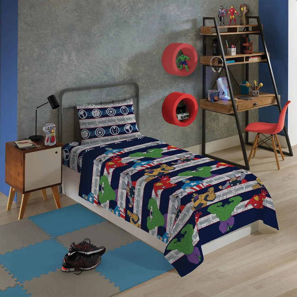 Jogo Cama Solteiro Avengers Microfibra Jogo Cama Solteiro Avenger Microfibra Azul 140x220cm 2 Peças