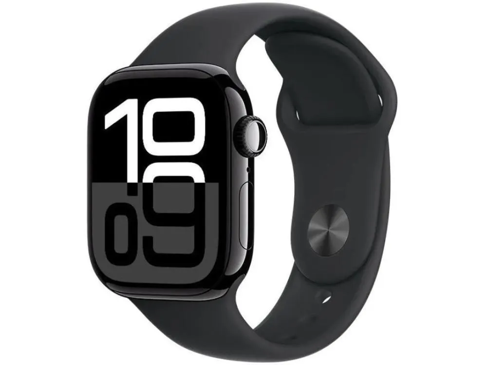 Apple Watch Series 10 (GPS 46 mm) Caixa Preto Brilhante em Alumínio com Pulseira Esportiva Preta (Jet Black)