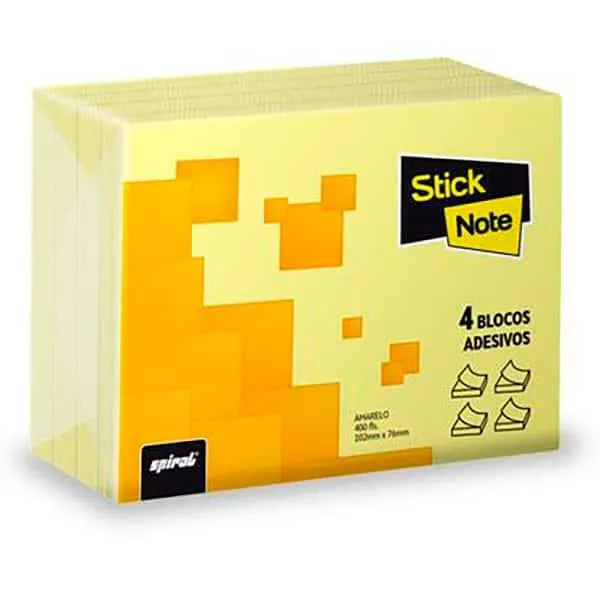 Bloco Adesivo Pop-Up 76x 102mm Amarelo com 400 Folhas Leve 4 Pague 3, Stick Note - PT 1 UN