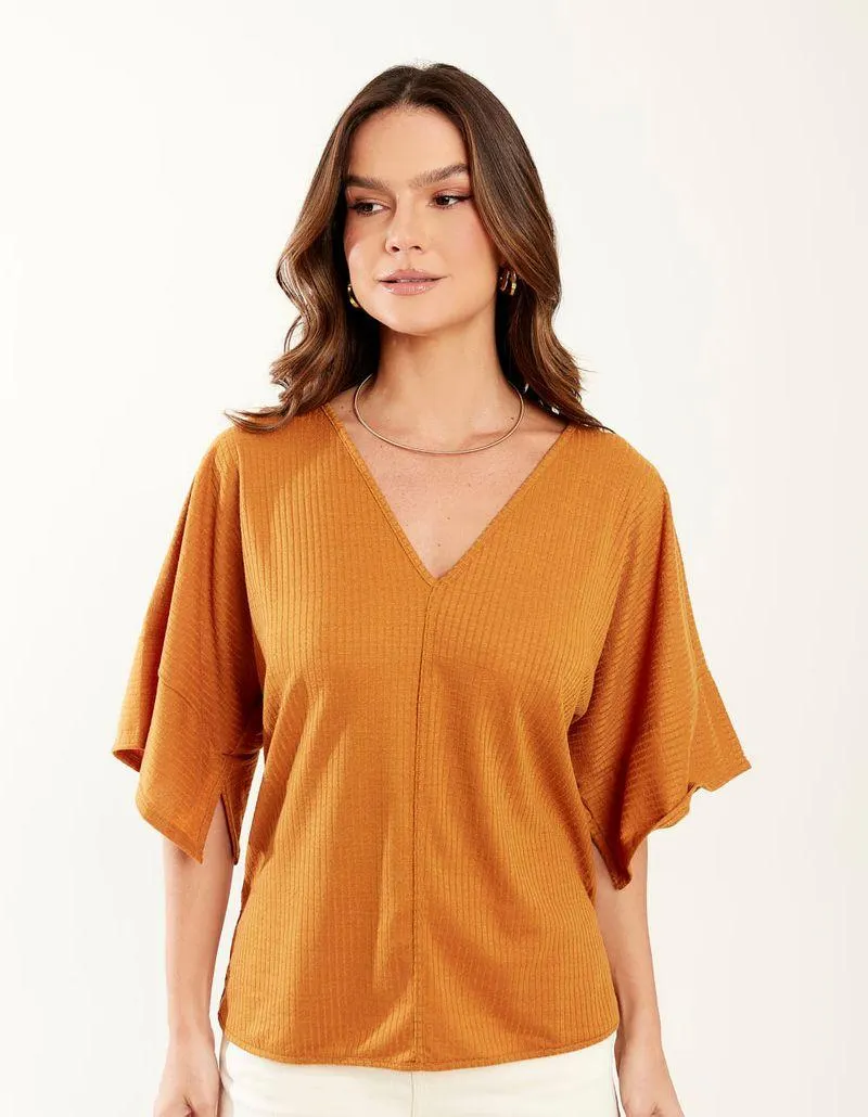 Blusa Claudia Canelado Lisa - Mostarda