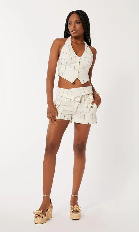 Short Alfaiataria em Linho Bordado - Off