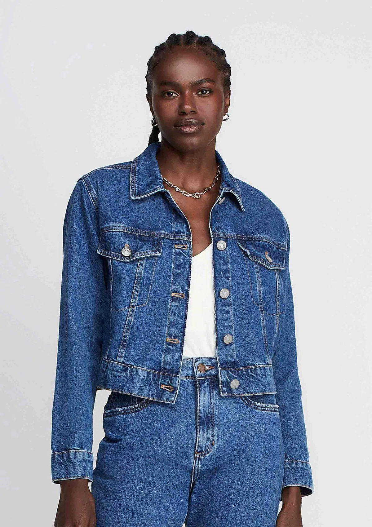 Jaqueta Jeans Trucker Manga Longa - Azul