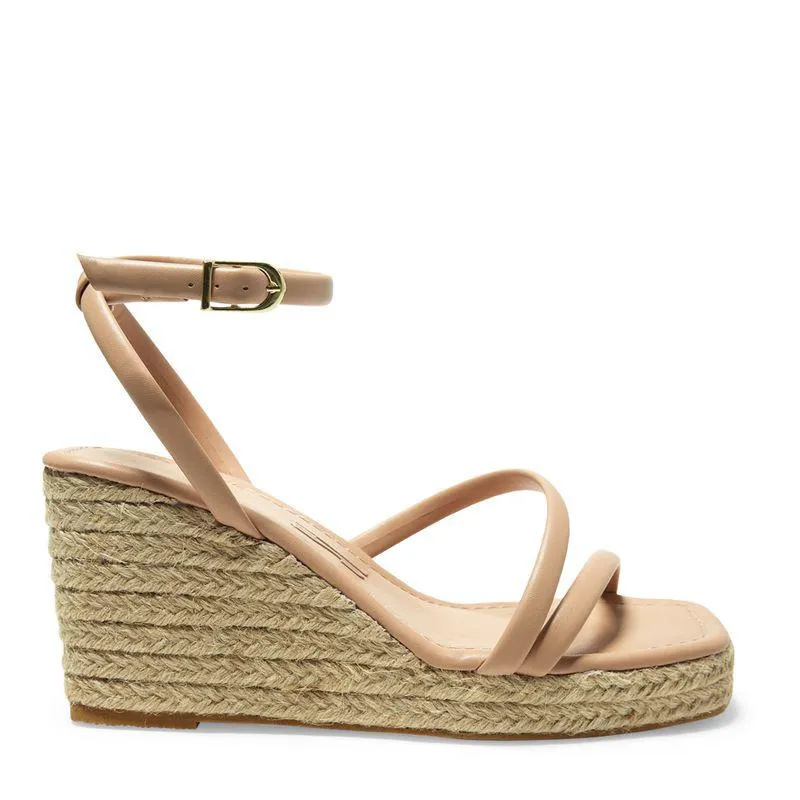 Sandália Espadrille Bege Couro Bico Quadrado