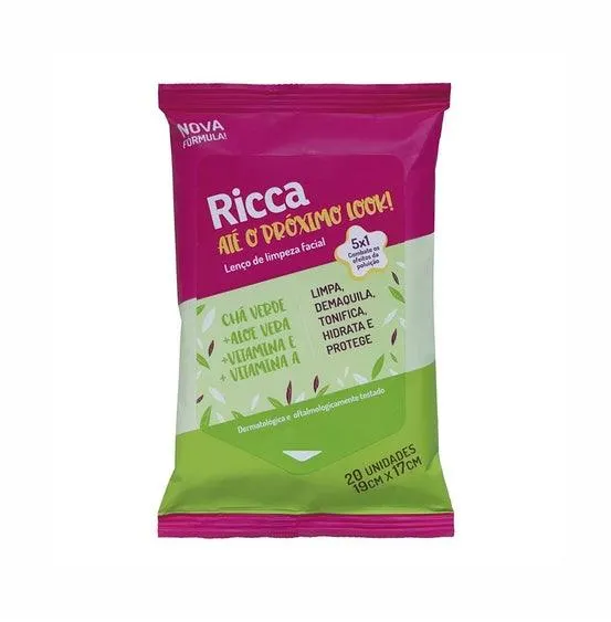 Lenço De Limpeza Facial Ricca 5 Em 1 c/20un