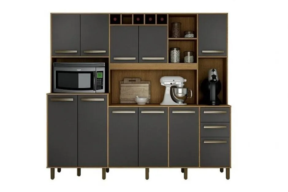 Armário de Cozinha Valdemóveis Petra 11 Portas e 02 Gavetas - Grafite