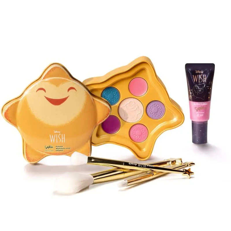 Combo Sophie Disney Wish: Gloss Labial 6ml + Palette Multifuncional 4,9g + Kit de Pincéis