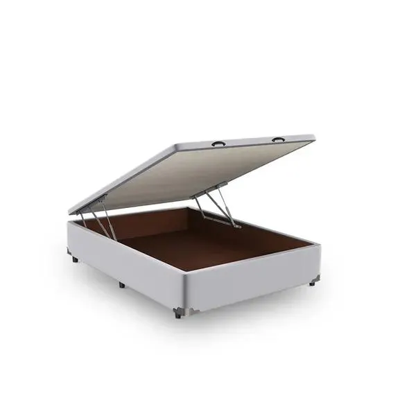 BASE CAMA BOX COM BAÚ ABERTURA FRONTAL VELUDO ALUMÍNIO
