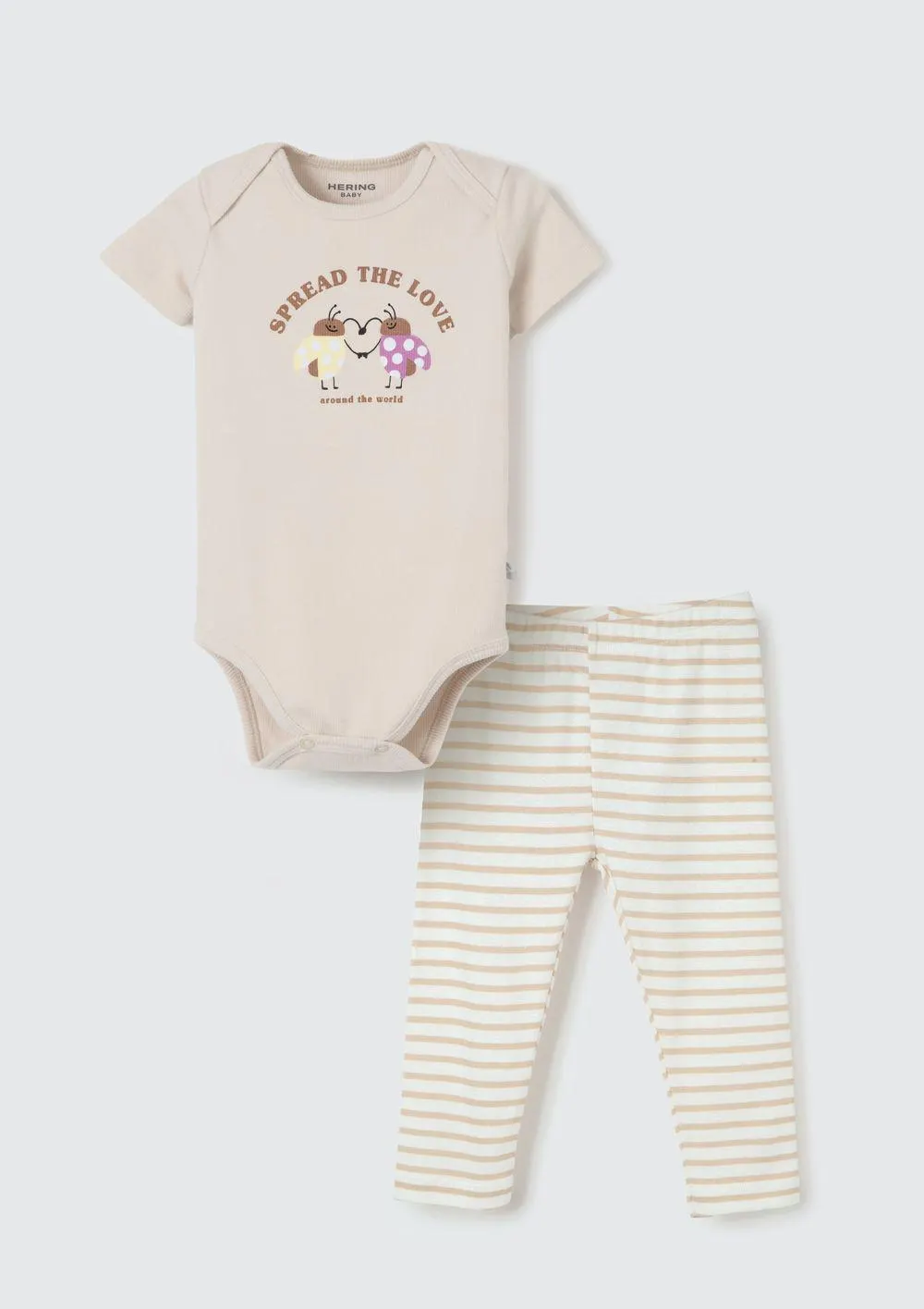 Conjunto Bebê Menina Body E Legging Em Ribana Estampada - Bege