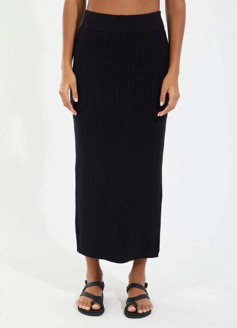 Saia midi tricô colab camila coutinho preto