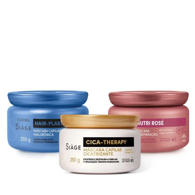 Combo Siàge Cronograma Capilar Máscaras: Hair-Plastia 250g + Nutri Rosé 250g + Cica-Therapy 250g