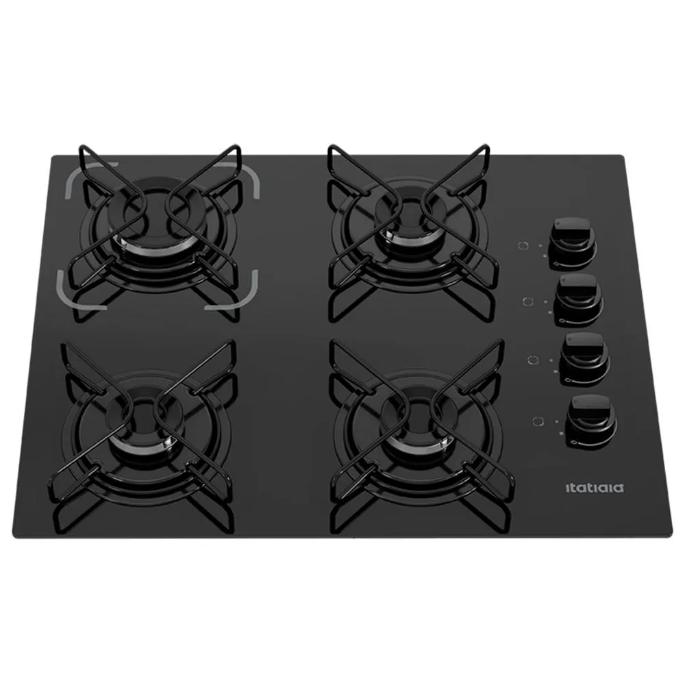 Cooktop Itatiaia Essencial 4 Bocas Acendimento Automático Mesa de Vidro Preto Essencial Bivolt