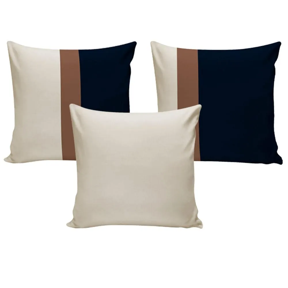 Almofada Veludo Detalhe Couro Sintético Marinho/bege Sortida 43x43cm AVC4302 - Nsw