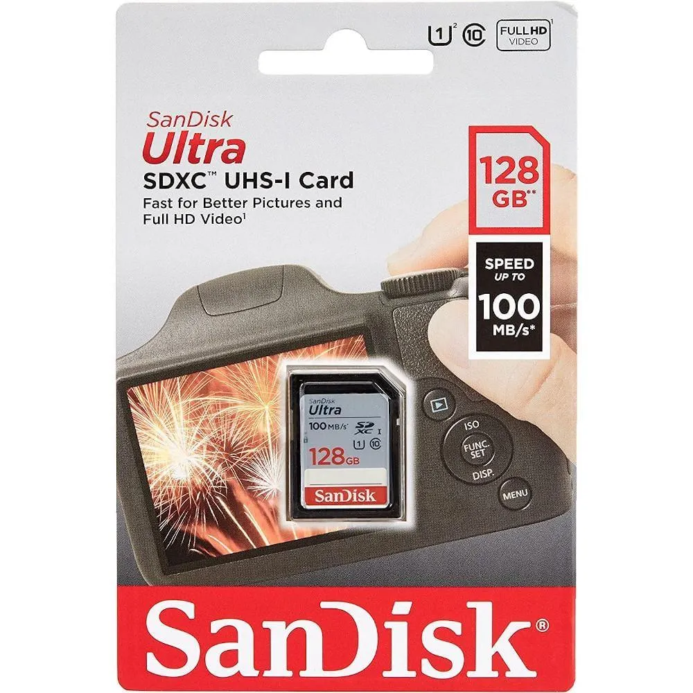 Cartão SD Sandisk Ultra 128GB, Classe 10, Leitura 100MB/s, SDSDUNR-128G-GN3IN