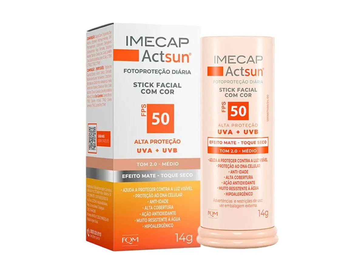 Protetor Solar Facial em Stick Imecap Actsun Efeito Mate FPS50 Tom Médio Cor 2.0 14g