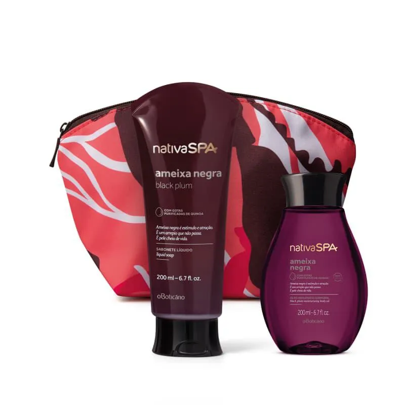 Combo Presente Nativa Spa Ameixa Negra: Óleo Corporal + Sabonete Líquido 200ml + Nécessaire