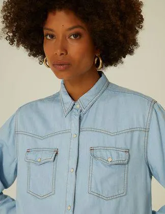 Camisa Jeans Recortes Clara