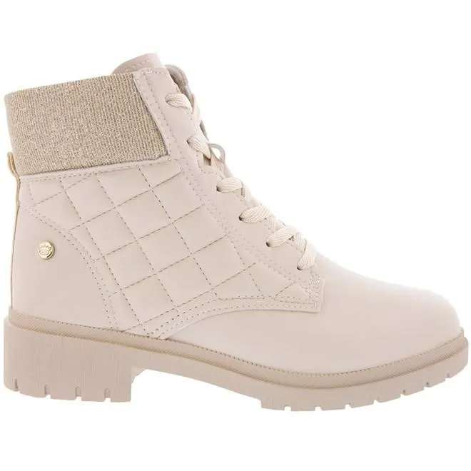 Bota Coturno Infantil Pink Cats Salto Bloco Matelassê Lurex Off White