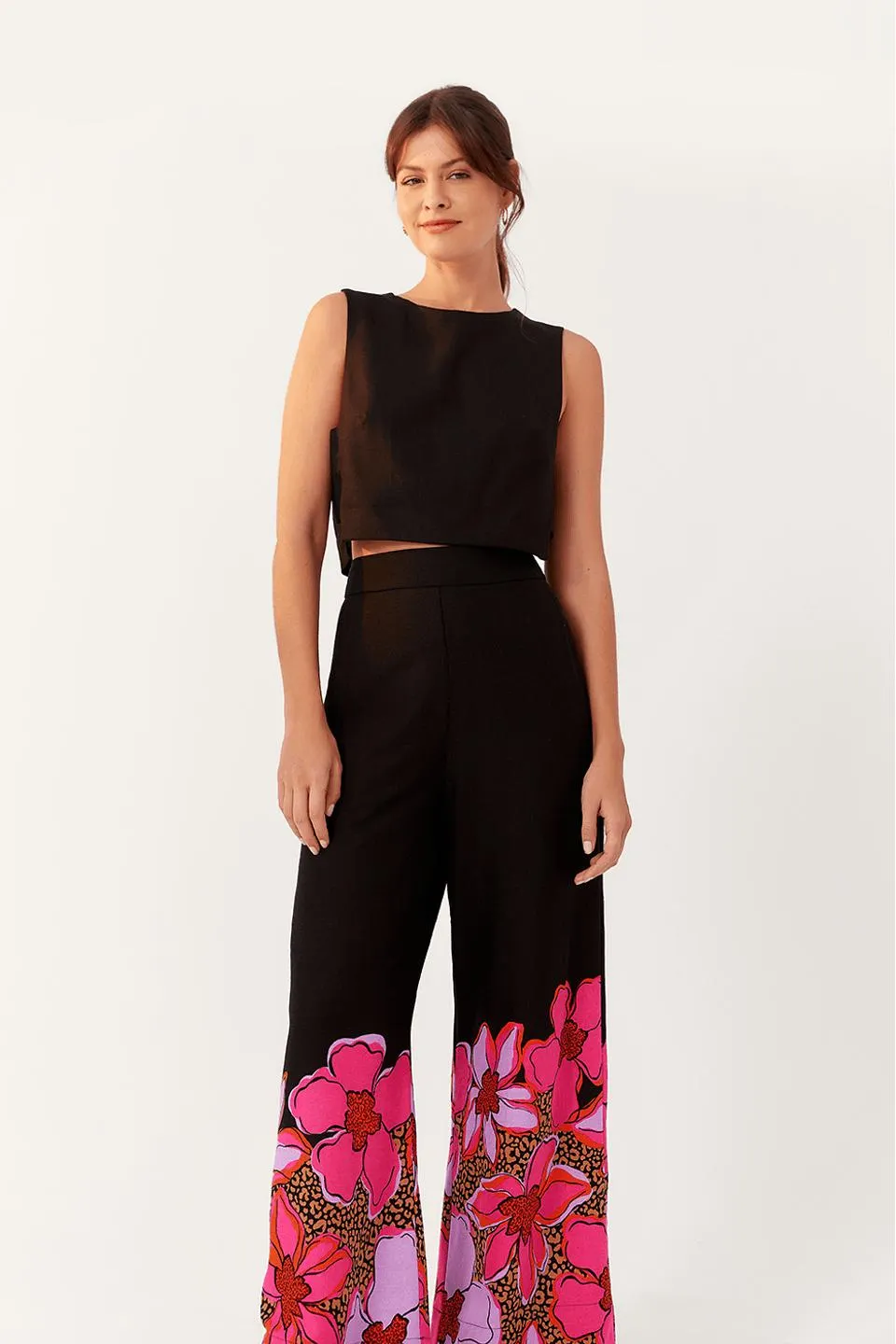 Calça Linho Estampa Jardim Selvagem