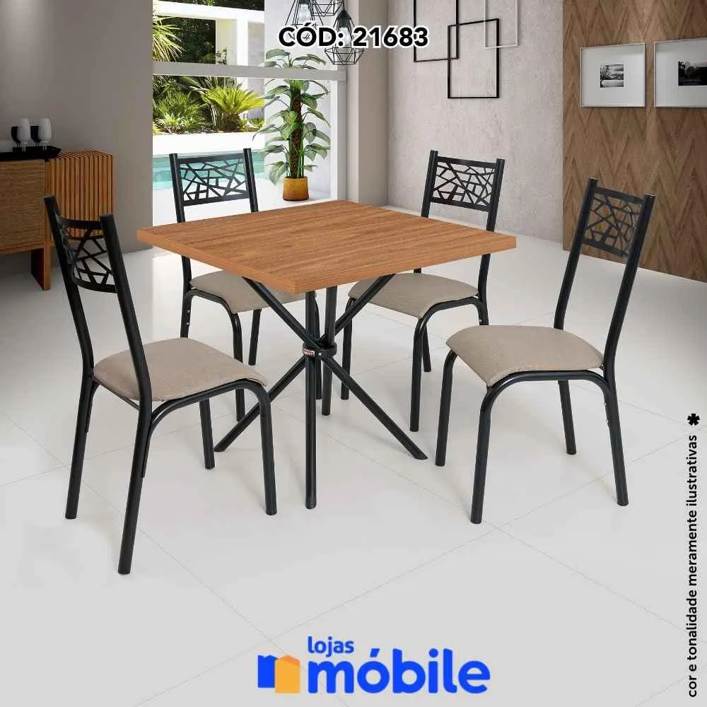 Mesa de Jantar 75x75x30 4 cadeiras (21683)
