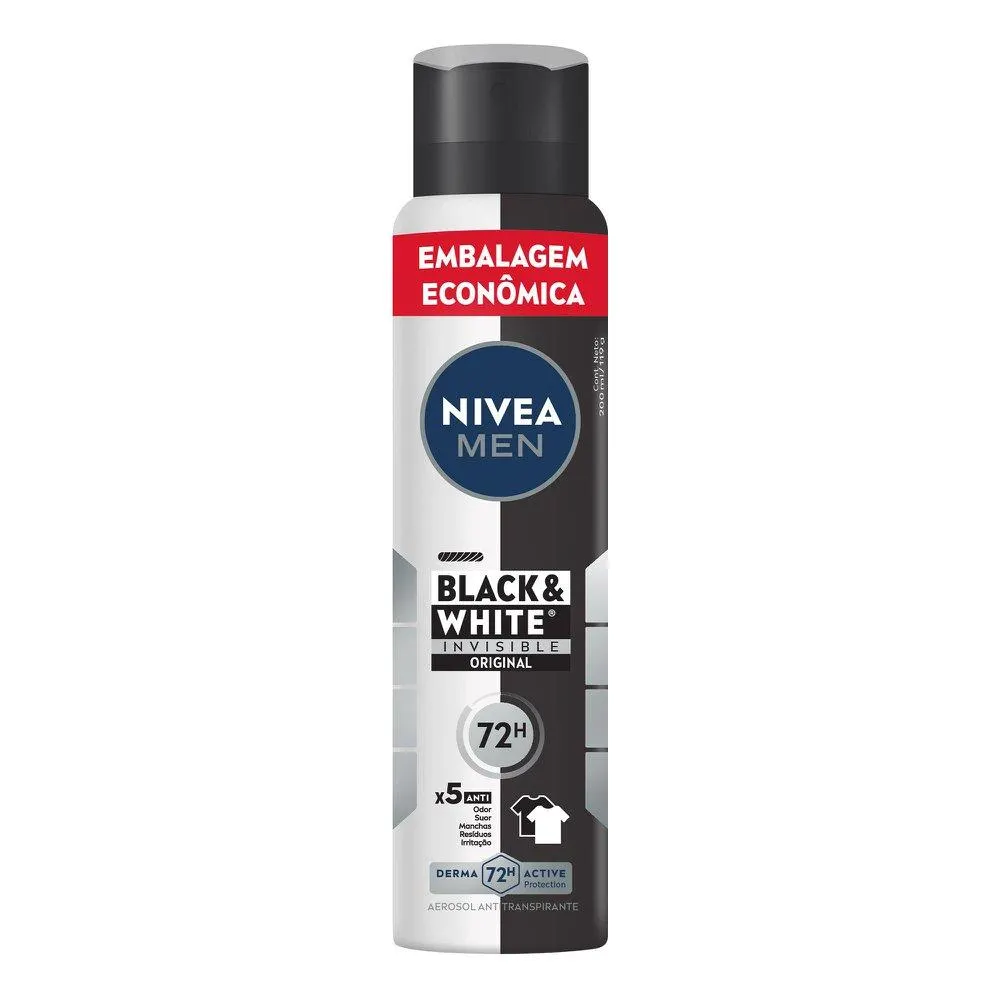 NIVEA MEN Desodorante Antitranspirante Aerossol Invisible Black & White 200ml